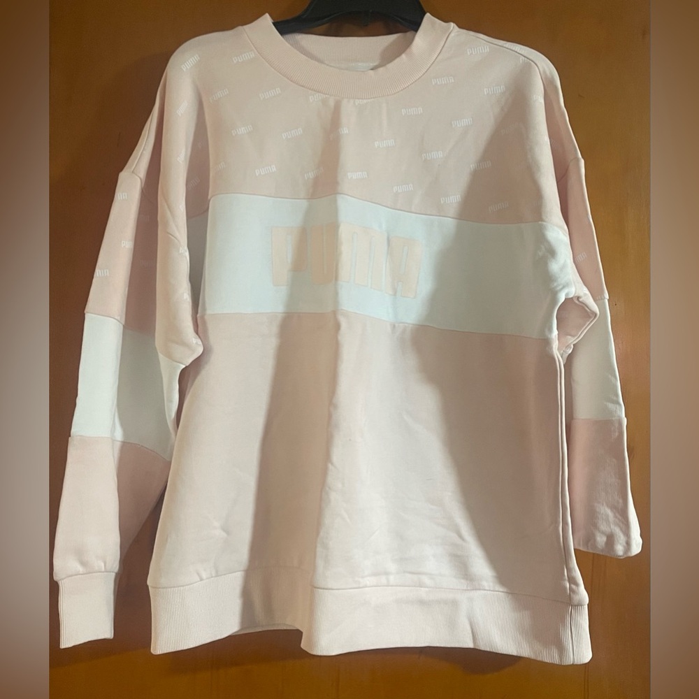 Puma Women's Soft Pink and Cream Crew Neck Sweater